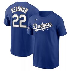 Мужская футболка Nike Clayton Kershaw Royal Los Angeles Dodgers 2021 Gold с названием и номером программы