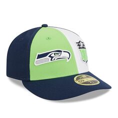 Мужская бейсболка New Era Neon Green/College Navy Seattle Seahawks 2023 Sideline Low Profile 59FIFTY Облегающая шляпа