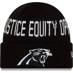 Мужская вязаная шапка с манжетами New Era Black Carolina Panthers Team Social Justice