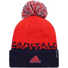 Мужская вязаная шапка adidas Red/Navy Washington Capitals COLD.RDY с манжетами и помпоном