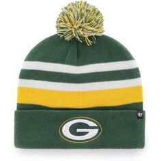 Мужская зеленая вязаная шапка с манжетами и помпоном Green Bay Packers State Line &apos;47 47 Brand