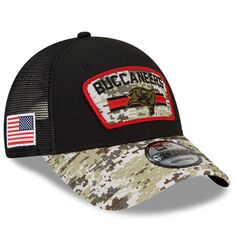 Мужская регулируемая кепка New Era Black/Camo Tampa Bay Buccaneers 2021 Salute To Service Trucker 9FORTY Snapback