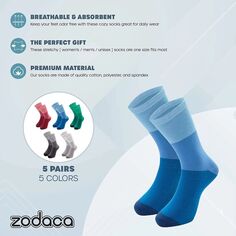 Мужские классические носки Zodaca с 5 яркими забавными узорами (размеры 8–11, 5 пар)