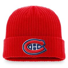 Мужская красная вязаная шапка с логотипом Fanatics Montreal Canadiens Core Primary и манжетами