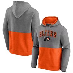 Мужская брендовая толстовка с капюшоном Fanatics серого/оранжевого цвета с принтом Philadelphia Flyers Block Party, классический пуловер с подписью Arch