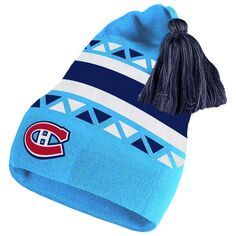 Мужская вязаная шапка adidas Light Blue Montreal Canadiens Reverse Retro 2.0 с помпонами и манжетами