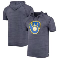 Мужская футболка Stitches темно-синего цвета с капюшоном Milwaukee Brewers Space-Dye реглан