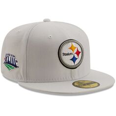 Мужская белая шляпа New Era Pittsburgh Steelers Super Bowl XLIII с нашивкой золотого цвета, 59FIFY, облегающая шляпа