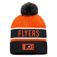 Мужская фирменная черная/оранжевая шапка Fanatics Philadelphia Flyers Authentic Pro Rink с манжетами и помпоном