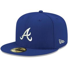 Мужская приталенная шляпа New Era Royal Atlanta Braves Logo белая 59FIFTY