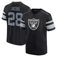 Мужская черная футболка Fanatics с логотипом Josh Jacobs Las Vegas Raiders с надписью и номером с v-образным вырезом