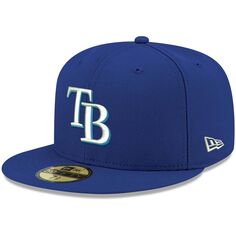 Мужская приталенная кепка New Era Royal Tampa Bay Rays Logo белая 59FIFTY