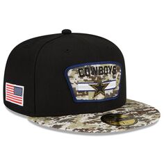 Мужская облегающая шляпа New Era Black/Camo Dallas Cowboys 2021 Salute To Service 59FIFTY