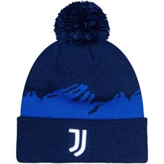 Мужская темно-синяя вязаная шапка Juventus Pixel с манжетами и помпоном