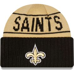 Мужская двусторонняя вязаная шапка New Era золотого/черного цвета New Orleans Saints с манжетами