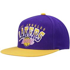 Мужская кепка Snapback Mitchell &amp; Ness фиолетового/золотого цвета Los Angeles Lakers из твердой древесины с надписью с градиентом