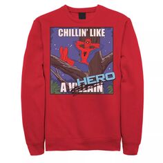 Мужской флисовый пуловер с рисунком Marvel Spider-Man Chillin&apos; Like A Hero с портретом и вычеркиванием