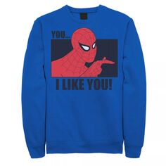 Мужской Marvel Spider-Man Ты... Ты мне нравишься! Винтажный флисовый пуловер с портретной панелью и графическим рисунком
