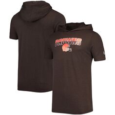 Мужской пуловер с короткими рукавами New Era Heathered Brown Cleveland Browns с капюшоном