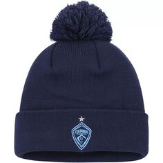 Мужская трикотажная шапка New Era Blue Colorado Rapids с манжетами на крючках и помпоном