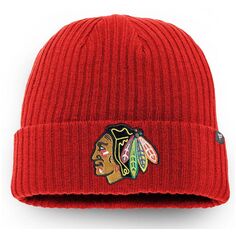 Мужская красная вязаная шапка с логотипом Fanatics Chicago Blackhawks Core и манжетами