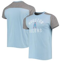 Мужская футболка Majestic Threads светло-синяя/серая с меланжевым оттенком Хьюстон Ойлерз Gridiron Classics Field Goal Slub