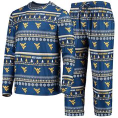Мужской спортивный темно-синий свитер West Virginia Mountaineers Ugly, футболка с длинными рукавами и брюки, комплект для сна, мужские концепции