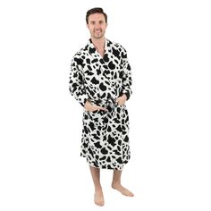 Мужской флисовый халат Leveret, цвет коровы, черный