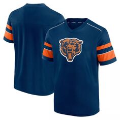 Мужская темно-синяя футболка Fanatics с логотипом Chicago Bears и текстурированной надписью Hashmark с v-образным вырезом
