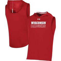 Мужской красный пуловер без рукавов с капюшоном Under Armour Wisconsin Badgers Performance Sideline