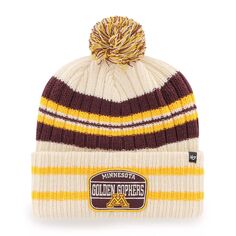 Мужская вязаная шапка с манжетами и помпоном &apos;47 Natural Minnesota Golden Gophers Hone Patch