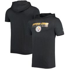 Мужской пуловер с капюшоном New Era Heathered Black Pittsburgh Steelers с короткими рукавами и начесом