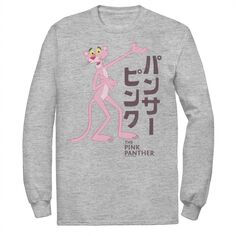 Мужская футболка с длинным рукавом и графическим логотипом Pink Panther Kanji Portrait Licensed Character