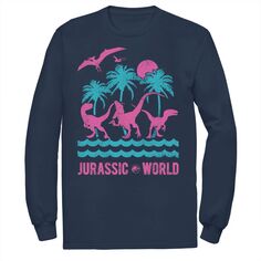 Мужская пляжная футболка с длинными рукавами в стиле ретро «Мир Юрского периода Два динозавра» Licensed Character