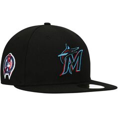 Мужская кепка New Era Black Miami Marlins 9/11 с нашивкой по бокам 59FIFTY