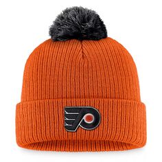 Мужская оранжевая вязаная шапка Fanatics с манжетами и помпоном для команды Philadelphia Flyers Team