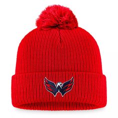 Мужская красная вязаная шапка с манжетами и помпоном Fanatics с фирменным логотипом Washington Capitals Core Primary