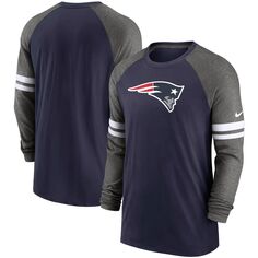 Мужская футболка Nike темно-синего/серого цвета New England Patriots Performance реглан с длинным рукавом