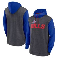 Мужской пуловер с капюшоном Nike Heathered Charcoal/Royal Buffalo Bills Surrey Legacy