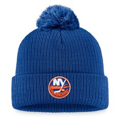 Мужская вязаная шапка с манжетами и помпоном Fanatics Royal New York Islanders Core Primary Logo