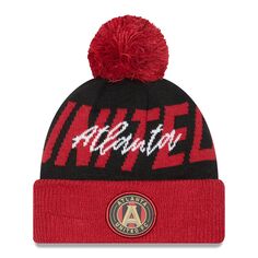 Мужская черная вязаная шапка New Era Atlanta United FC Confident с манжетами и помпоном