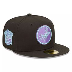 Мужская облегающая шляпа New Era Black Los Angeles Dodgers 40th Anniversary Black Light 59FIFTY