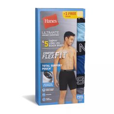 Мужская сумка Hanes Ultimate Total Support Pouch ComfortFlex Fit, 4 пары + 1 бонусные длинные боксеры