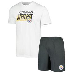 Мужская футболка и шорты для сна Concepts Sport Charcoal/White Pittsburgh Steelers Downfield