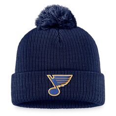 Мужская вязаная шапка Fanatics с фирменным логотипом темно-синего цвета St. Louis Blues Core с манжетами и помпоном