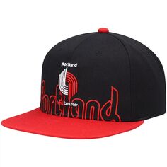 Мужская кепка Mitchell &amp; Ness черного/красного цвета Portland Trail Blazers из твердой древесины, классическая кепка Snapback с большим лицом и низким вырезом