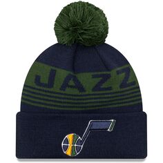 Мужская темно-синяя вязаная шапка с манжетами и помпоном New Era Utah Jazz Proof