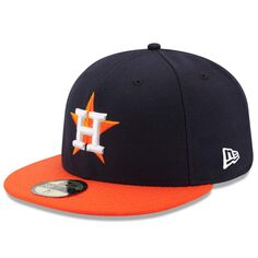Мужская шляпа New Era темно-синего/оранжевого цвета Houston Astros Road Authentic Collection On Field 59FIFTY Performance приталенная шляпа