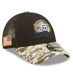 Мужская кепка New Era Black/Camo Tennessee Titans 2022 Salute To Service 9FORTY Snapback Trucker Hat