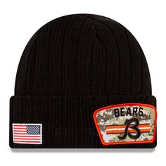 Мужская вязаная шапка New Era Black Chicago Bears 2021 Salute To Service B с манжетами